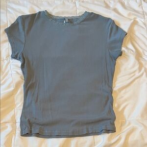 SKIMS Blue Short Sleeve Top with Lace Trim